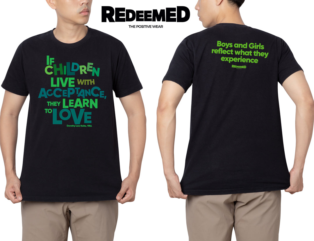 “If children live with acceptance, they learn to love.” – Black/White Colorful  (Bella Canvas/Gildan G5000) T-shirt (Copy)