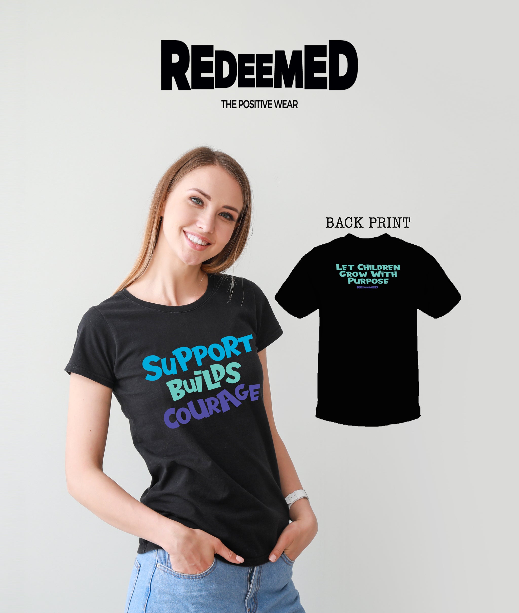 “Support Builds Courage.” – Black Colorful  (Bella Canvas/Gildan G5000) T-shirt