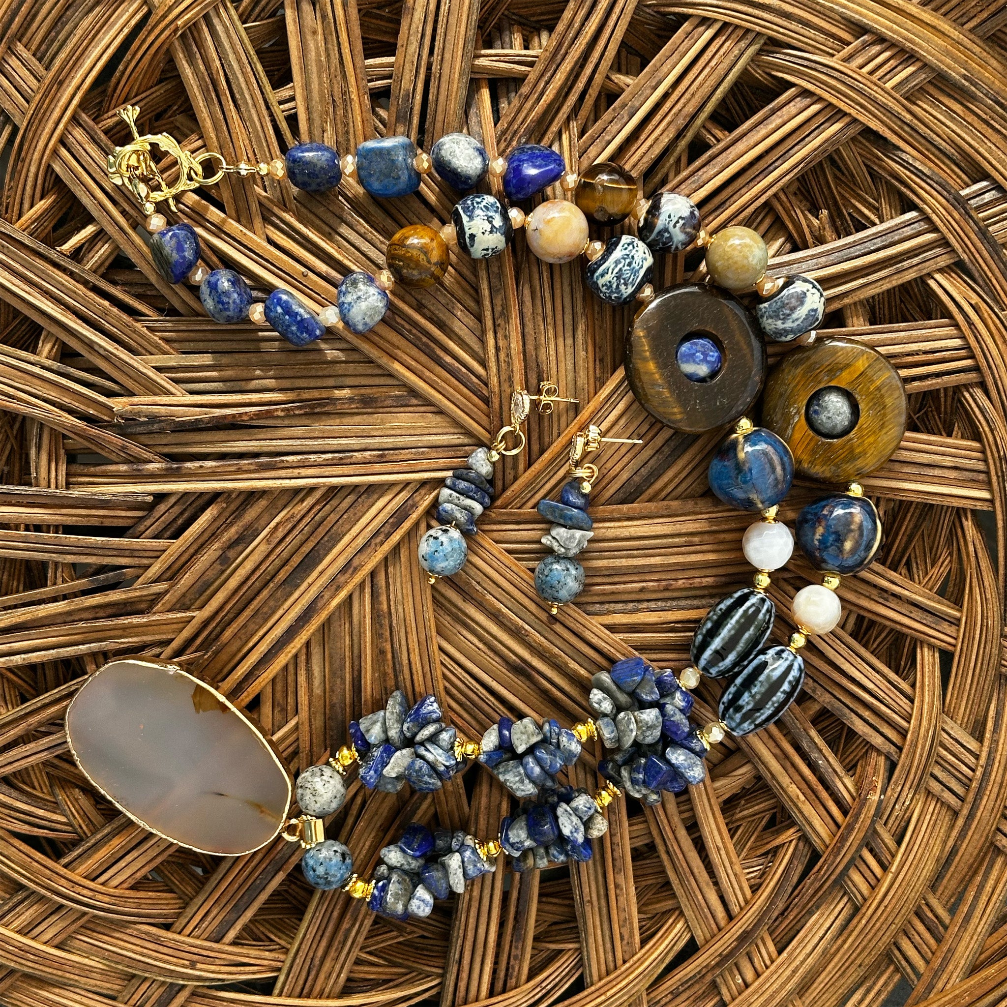 Blue Lapis & Tiger Eye Necklace Set