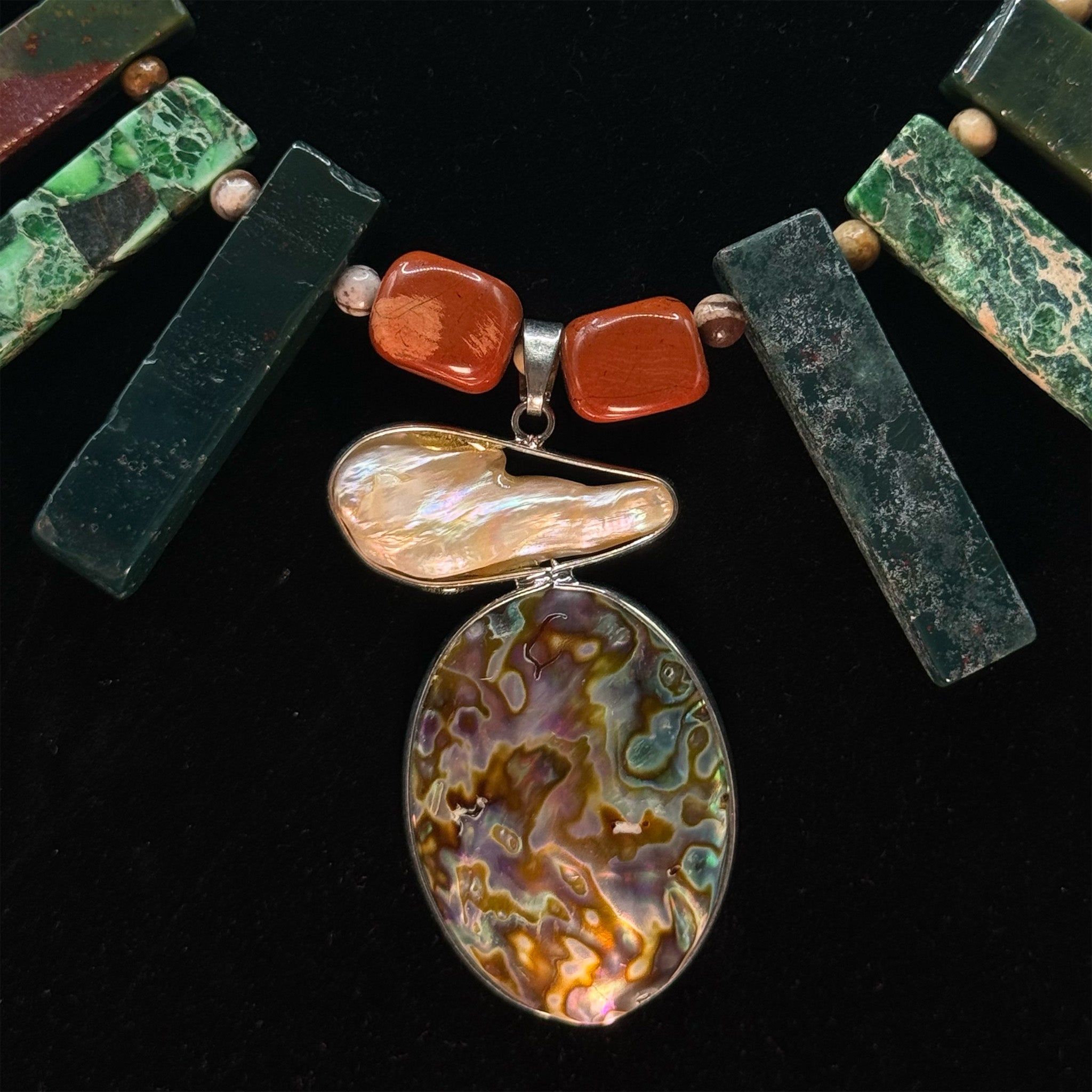 Green Jasper Statement Necklace – Abalone Pendant