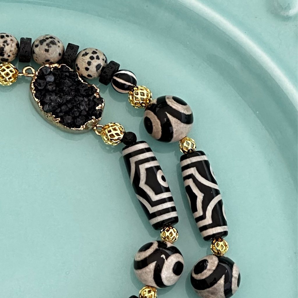 Black & Gold Agate Necklace Set