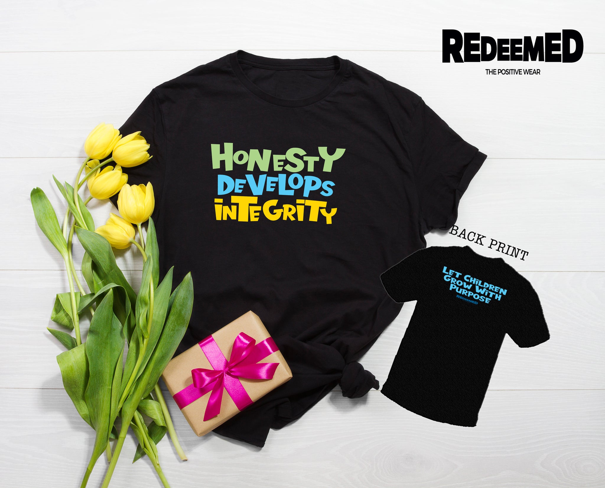 “Honesty Develops Integrity.” – Black Colorful  (Bella Canvas/Gildan G5000) T-shirt