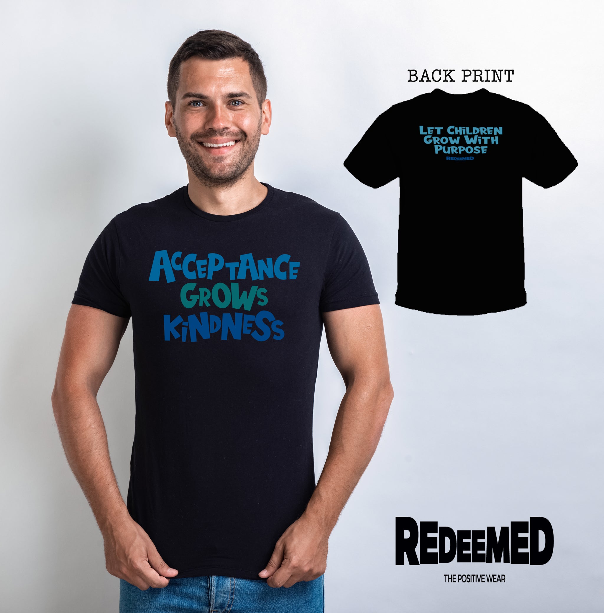 “Acceptance Grows Kindness.” – Black Colorful  (Bella Canvas/Gildan G5000) T-shirt