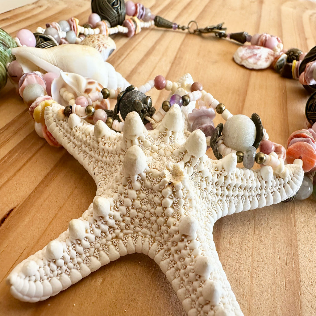 One of a Kind Coastal Shell Statement Necklace