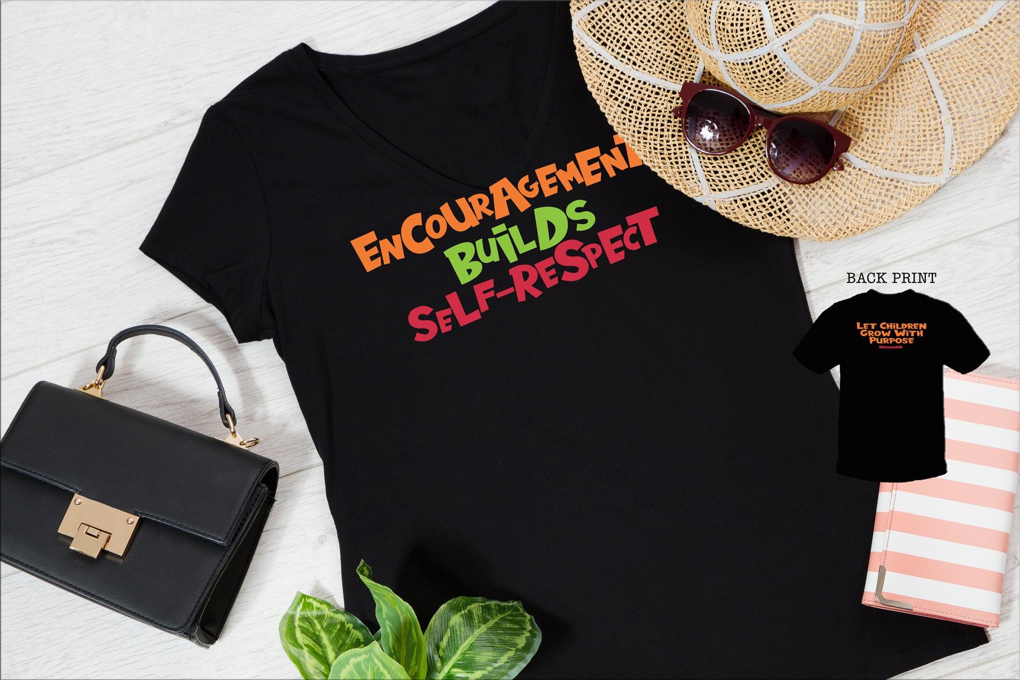 “Encouragement Builds Self-Respect.” – Black Colorful  (Bella Canvas/Gildan G5000) T-shirt