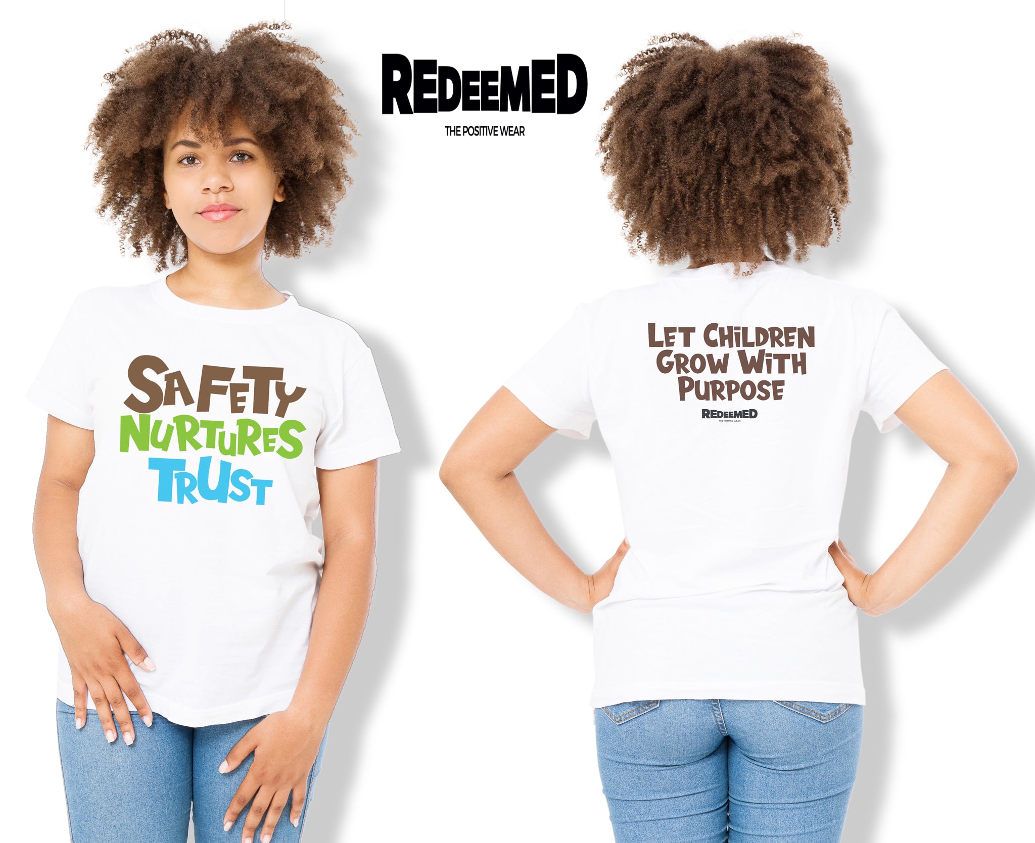 “Safety Nurtures Trust.” – White Colorful  (Bella Canvas/Gildan G5000) T-shirt